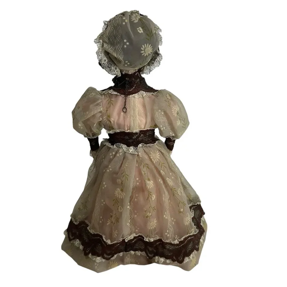 Vintage Victorian Style Souvenir Doll Lace Dress Metal Hoop Skirt 16”
